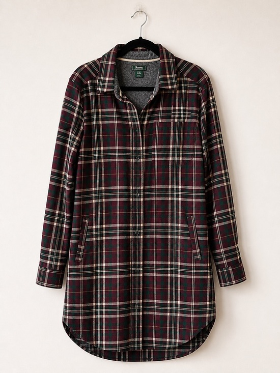 Roots Tops - Roots 🇨🇦 Plaid Flannel Shirt M Cozy Oversized Burgundy Green Fall